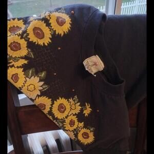 KWBL Los Angeles Universe Sunflowers T Shirt Women’s XL Navy. Shoulder Pads. 90s